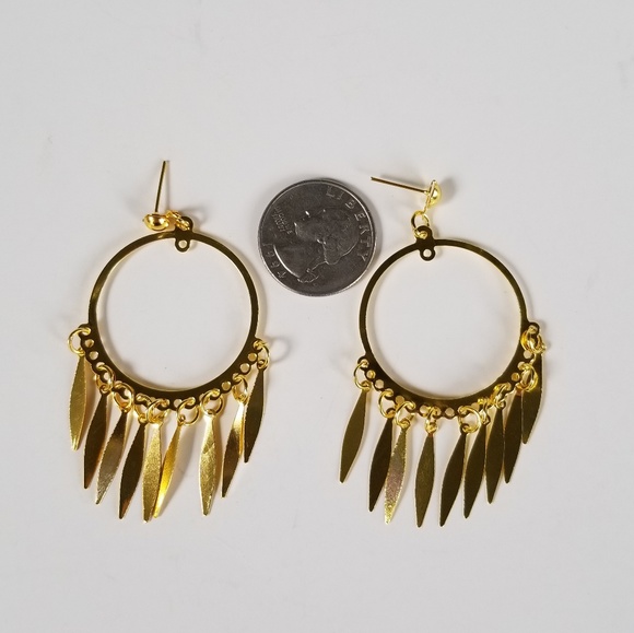 Gold Dangle Hoops - Picture 2 of 2
